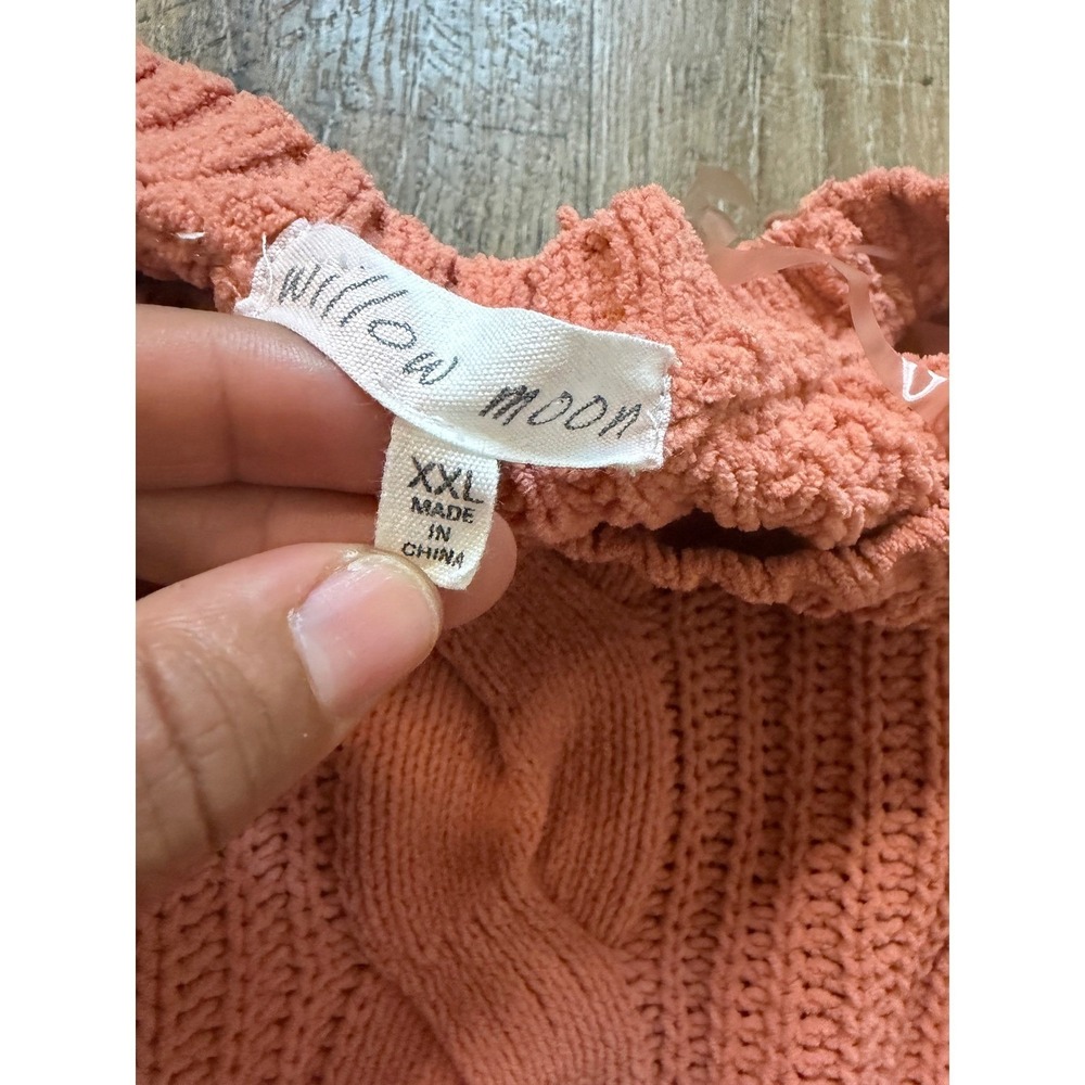 Willow Moon XXL Chenille Cable Knit Fringe Sweater Terracotta Pink Boho Pullover - Picture 5 of 9